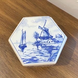 vintage Delft hand painted windmill trinket box